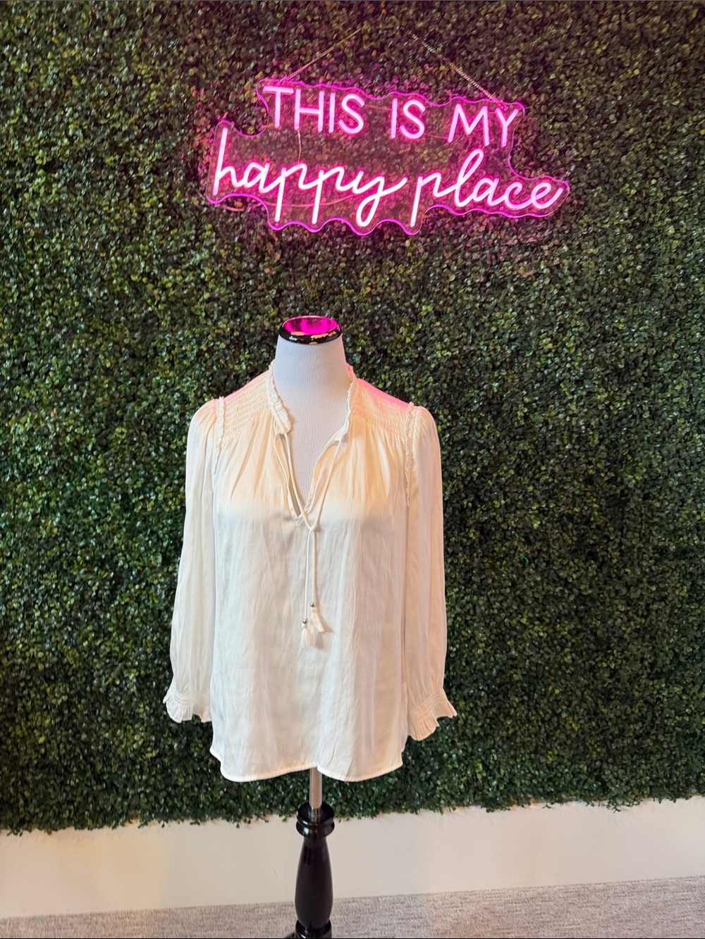 PAIGE Cream Tie-Neck Peasant Blouse